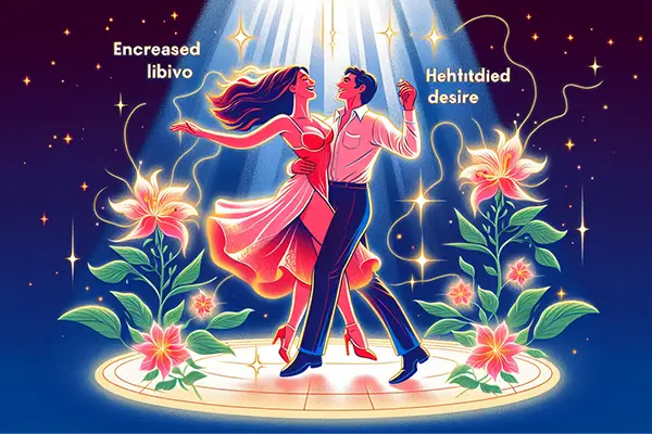 Colorful illustration depicting improved sexual performance and increased libido